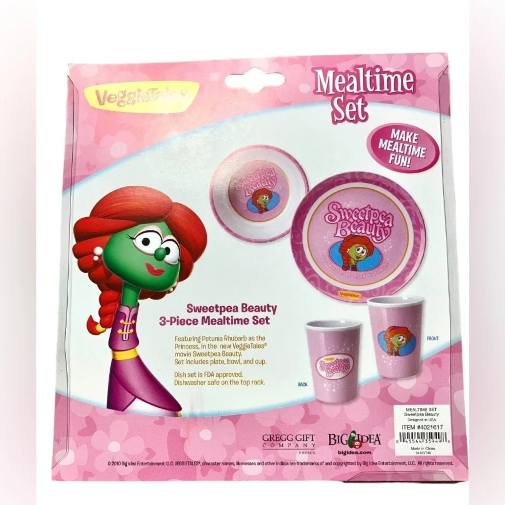 SweetPea Beauty VeggieTales Big Idea Melamine Plate Bowl Cup Dinnerware 3 Pcs